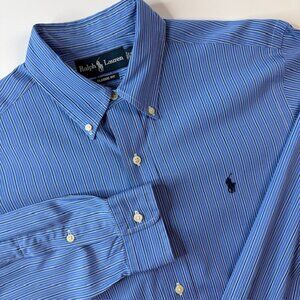 Polo Ralph Lauren Blue Striped Button-Down Preppy Shirt Men’s Medium Dark Pony
